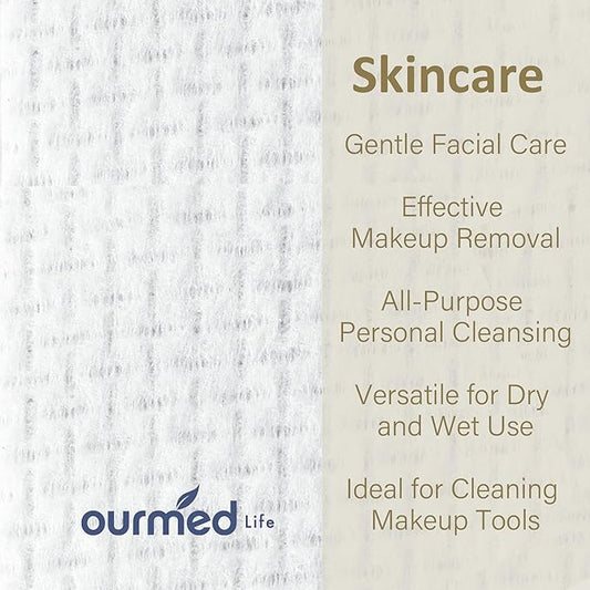 Ourmed Life Face Towels, Disposable Biodegradable Facial Towels for Sensitive Skin, Lint- free Facial Wipes for Washing Face, Skincare and Makeup Remover, Dry Wipes, 10"×7.9" Extra Large, 120 Count