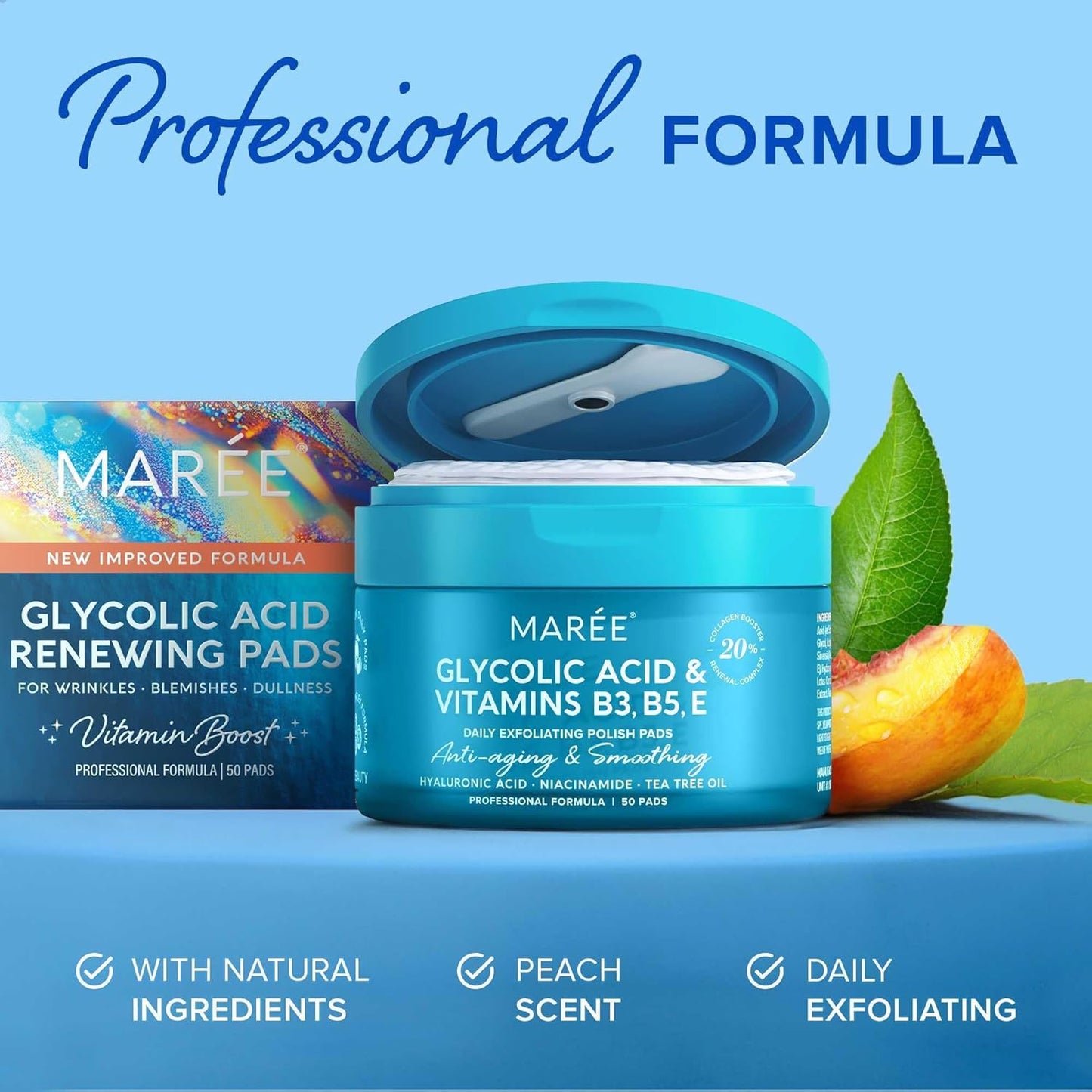 Glycolic Acid Polishes - Toner Pads for Face Cleansing - Tea Tree Oil, Salicylic Acid & Vitamins E, B3, B5 - Facial Peel & Radiance Deep Cleaning Effect - 50 Count