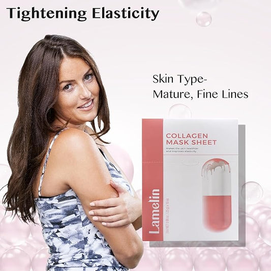 Lamelin Collagen Niacinamide Sheet Mask, 10 Pack, Sea Water Anti Aging Skin Elasticity Hydrating Made In Korea