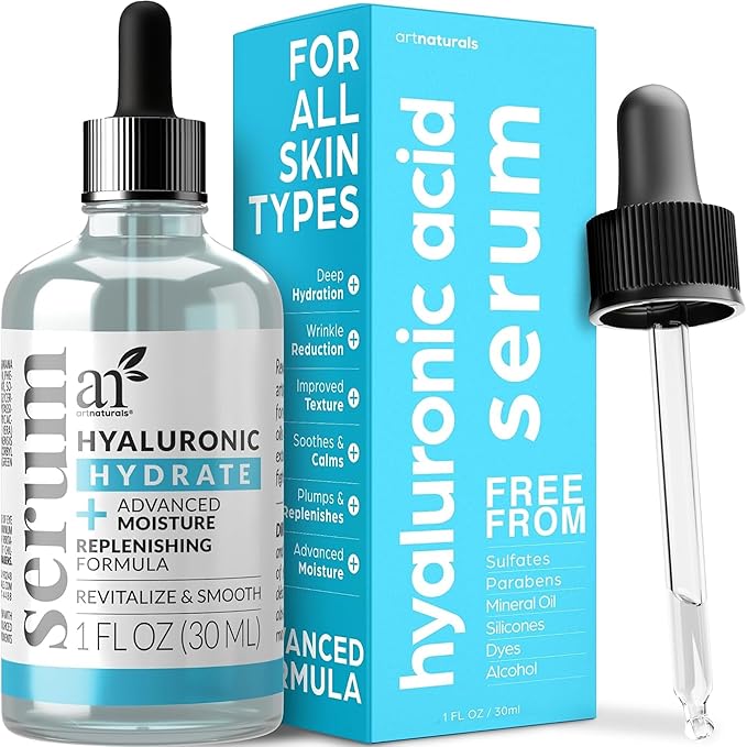 ArtNaturals Hyaluronic Acid Serum - Anti- Aging Facial Serum, Natural Moisturizer w/Vitamin C Serum & Vitamin E - for Skin Care - Reduce Wrinkles & Dark Spots (1 Fl Oz (Pack of 1))