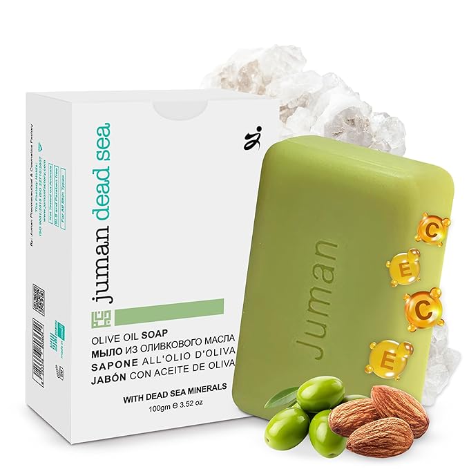 JUMAN Dead Sea Minerals Olive Oil Soap | Rich in Vitamin E | For Psoriasis, Eczema & Redness| Soap Bar for Sensitive Dry Skin| 4oz (Pack of 1)