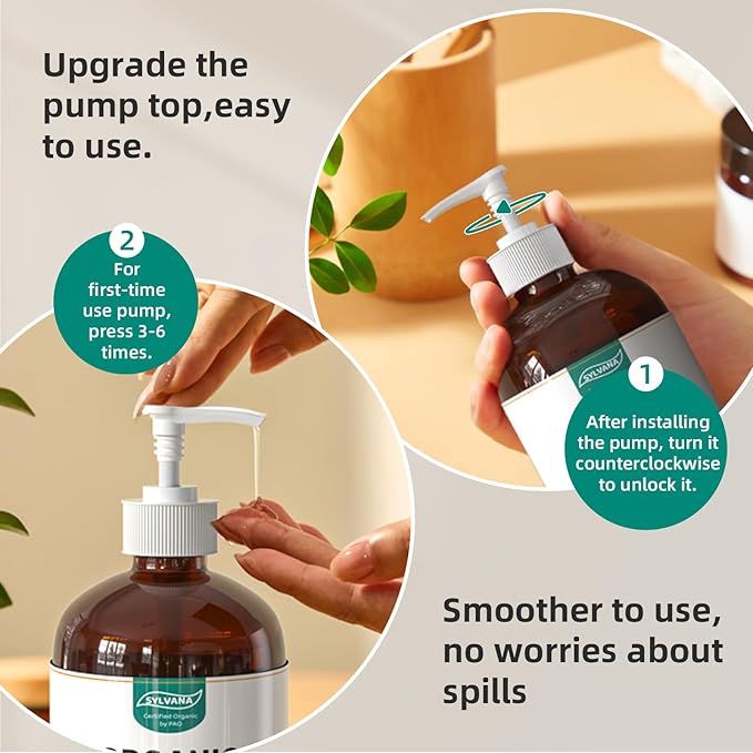 SYLVANA Organic Castor Oil with Pump (16oz Glass Bottle), USDA Certified Organic, Cold Pressed, Hexane Free, Vegan - 100% Pure Castor Oil for Hair Growth, Nourishing Skin, Lashes & Eyebrows