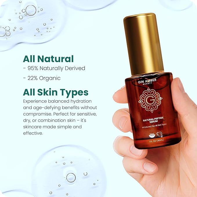 Gin Amber Beauty - Peptide Facial Serum – Firming & Tightening Skin Serum with Vitamin E for a Radiant Look (1 fl oz - 30 ml)