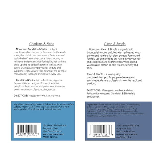 Nonscents - Fragrance Free Shampoo and Conditioner Set - Organic Formula - Hydrating Shampoo for Dry Hair, Moisturizing and Unscented Shampoo and Conditioner for All Hair Types | Made in USA