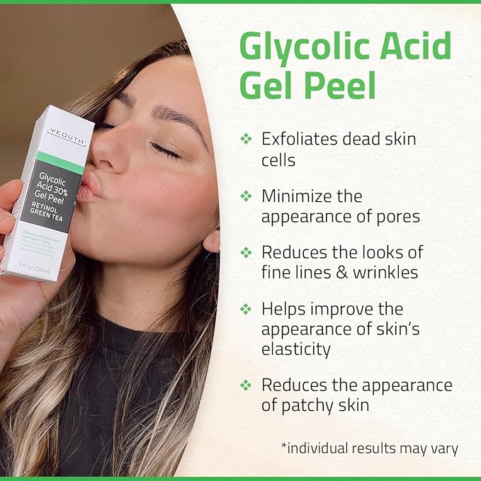 YEOUTH Glycolic Acid Peel for Face, At Home Chemical Exfoliator AHA 30% Glycolic Acid Face Peel with Retinol, Designed to Refresh and Smooth the Appearance of Skin 2oz