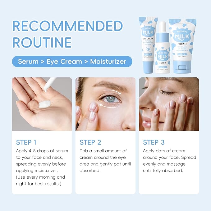 LAIKOU Skin Care Set, Moisturizer Face Cream, Travel Size Toiletries with Milk Eye Mask, Lip Mask, Eye Cream, Serum, Face Cream Mother's Day Christmas Birthday Daughter Wife