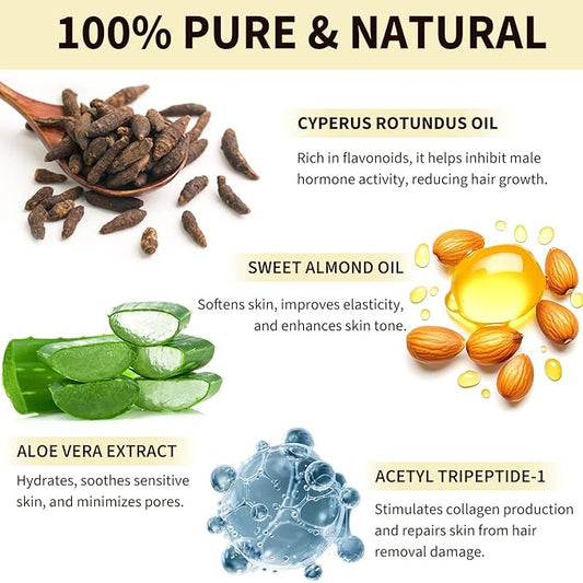 Cyperus Rotundus Oil for Skin 2.02 fl.oz, Natural Cyperus Rotundus Oil for Hair Removal, Reducing Body Hair Growth, Moisturizing & Soothing the Skin, Shrink Pores, Suitable for All Skin Types