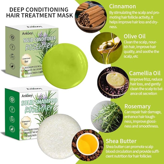 2 Pack Rosemary Oil Shampoo Bar and Conditioner Set–Natural Hair Bar Soap & for for Men and Women,Strengthens,Thickens,and Controls Oil with Organic Rosemary,Supports Scalp Health & Reduces Hair Loss.