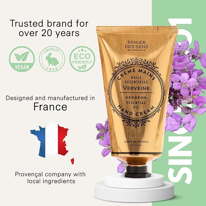 Panier des Sens - Hand Cream for Dry Cracked Hands - Verbena Hand Lotion with Shea Butter & Olive Oil - Vitamin E Skin Moisturizer with 97% Natural Ingredients - Made in France, 2.5 fl oz