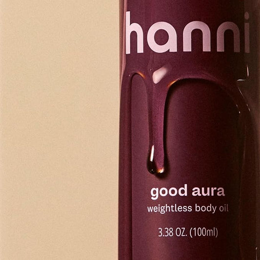 HANNI Good Aura Dry Body Oil, Lightweight After-Shower Moisturizer with Jojoba, Coconut, Baobab, and Buriti Oils, Non-Greasy Skincare for Soft Skin, 100 mL / 3.38 oz