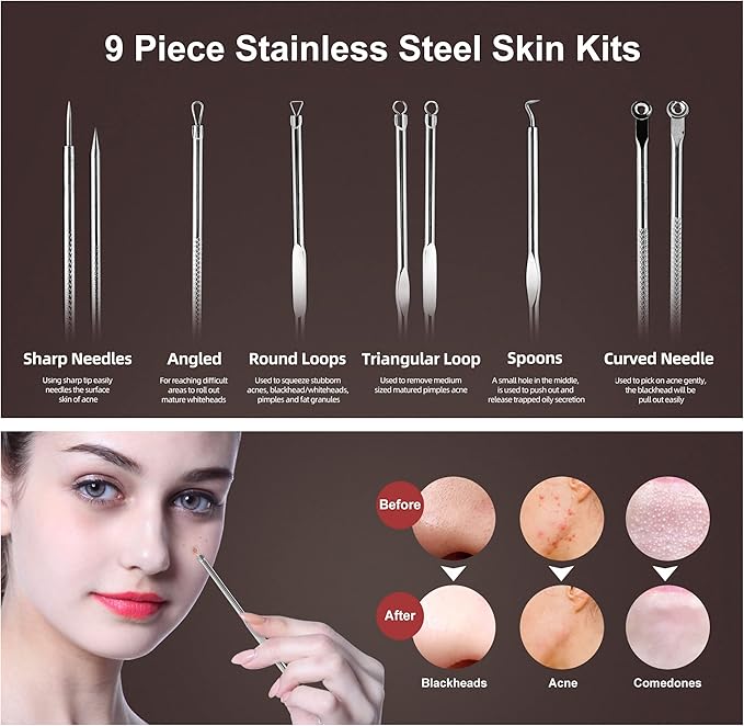 Newbealer Facial Steamer, Mini Aroma Face Steamer, Nano Ionic Hot Mist Facial Humidifier Atomizer, Home Sauna Spa Sprayer Moisturizing Cleansing Pores, 9 Pieces Acne Remover Kit (Pink-Gold, 160ml)