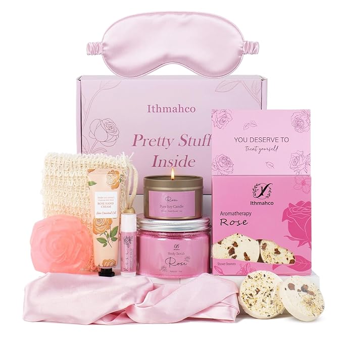 Spa Gifts for Women, Bath Gift Baskets, Birthday Relaxing Spa Self Care Gifts for Women, Home Rose Bath Shower Care Package, Thank You Gift for Woman Mom Her Sister Wife Aunts Friends Coworker