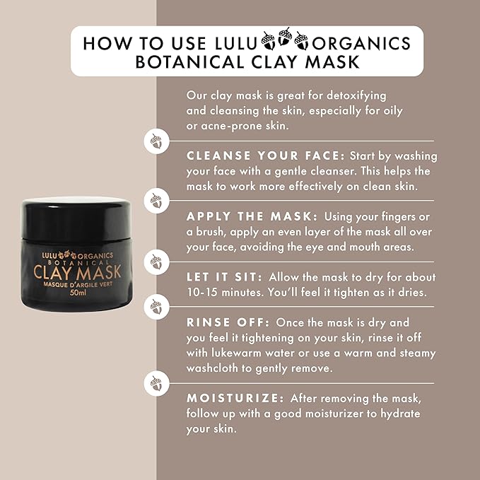 Botanical Clay Mask for Face with French Clay – Refreshing Skincare Solution for Acne, Dark Spots, Pores, Blackheads and Oily Skin, Deep Cleansing Hydrating Facial Mask - 50ml