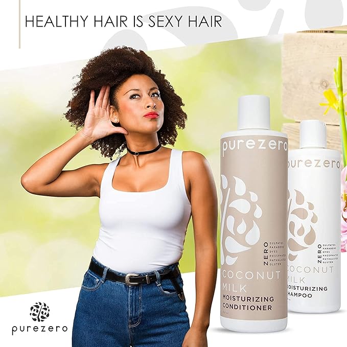 Purezero 20 Oz Value Pack Coconut Milk Shampoo & Conditioner Set, Bulk Pack, Intense Hydration & Increase Shine, Fight Dandruff & Frizz, Zero Sulfates, Parabens, Dyes,100% Vegan & Cruelty-Free