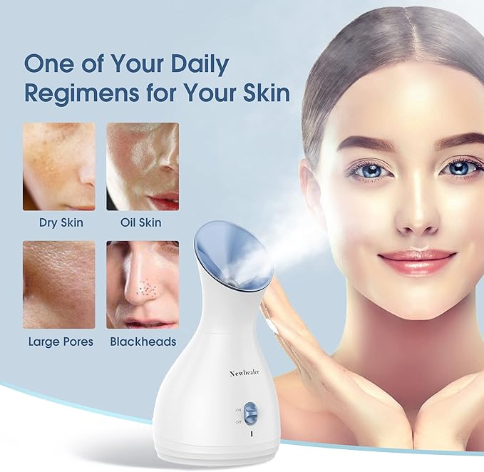 Newbealer 2in1 Facial Steamer, Hot Mist Facial Aromatherapy Humidifier Atomizer, Large Face Steamer Unclogs Pores Sinuses Moisturizing, Home Sauna Spa with Eyebrow Set (Blue, 170ml)