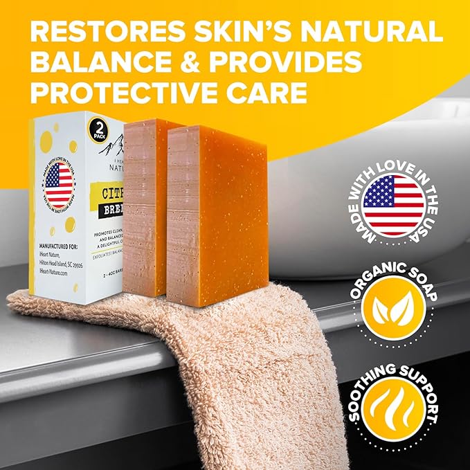 iHeart Citrus Lemon Soap Bar (2 Packs) with Lemon, Orange, and Shea Butter for a Rich Creamy Lather - Face & Body Wash - Envelops your Skin in a Burst of Refreshing Aroma