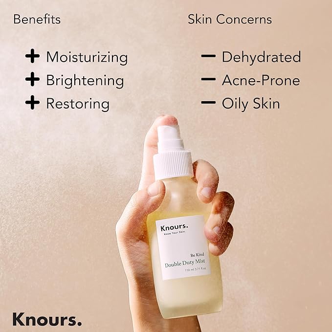 Knours Korean Cycle-Conscious 3 M's Hydrating Jojoba Oil + Aloe Vera H2O | Knours Be Kind Face Mist Spray | Vegan Squalane | Dry, Sensitive Skin | for Redness | EWG Verified |110ml/3.72oz