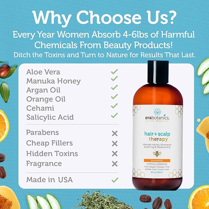 Era Organics Manuka Honey Shampoo & Conditioner - Sulfate-Free Shampoo & Conditioner Set To Moisturize Itchy, Dry Scalp & Damaged Hair - Soothing Aloe Vera & Argan Oil Formula for Women & Men