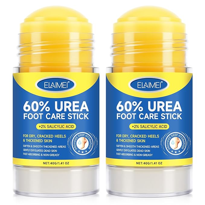 2PCS Urea Cream Stick 60% + 2% Salicylic Acid, Heel Balm for Dry Cracked Feet, Callus Remover & Exfoliating Moisturizer, Fast-Absorbing Foot Cream Stick for Rough Heels, Hands & Knees