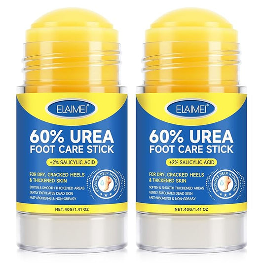 2PCS Urea Cream Stick 60% + 2% Salicylic Acid, Heel Balm for Dry Cracked Feet, Callus Remover & Exfoliating Moisturizer, Fast-Absorbing Foot Cream Stick for Rough Heels, Hands & Knees