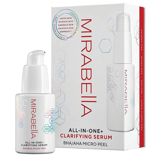 Mirabella All In One Clarifying Serum Micro Peel for Anti Aging - Hydrating 7% Glycolic Acid & 8.8% Lactic Acid Serum Face Peel with AHA BHA Exfoliant, 1 Oz