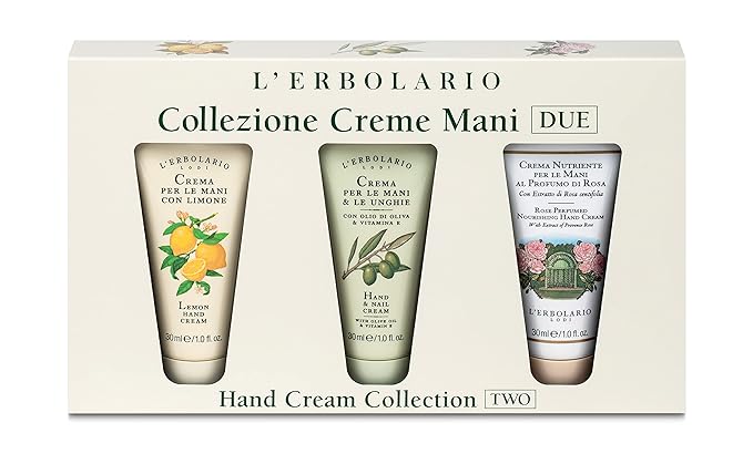 L'Erbolario Hand Cream Collection 2 - Olive Oil Cuticle and Nail Care Lotion - Lemon and Rose Perfumed Moisturizing Hand Lotion for Smooth Skin - 3 Pc