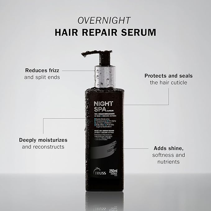 TRUSS Night Spa Overnight Hair Serum - Dry Hair Treatment for Intense Hydration & Reconstruction - Anti-Frizz Overnight Mask Helps Seal Cuticles & Enhance Shine - Vegan Wax Base (8.45 oz)