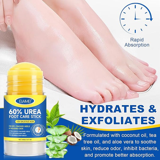 60% Urea Cream Stick plus 2% Salicylic Acid, Maximum Strength Urea Foot Cream Callus Remover for Dry Cracked Heels, Hands, Knees,Exfoliating Moisturizer, Dead Skin Remover Foot Balm 1.4oz (1pcs)