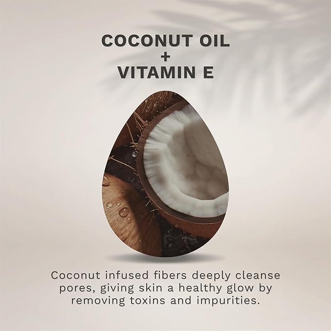 KOL Face Scrubber, Coconut Infused Exfoliating Facial Cleansing Pads, Disposable Exfoliator Face Sponge for Daily Cleaning and Makeup Removal, 6 Count