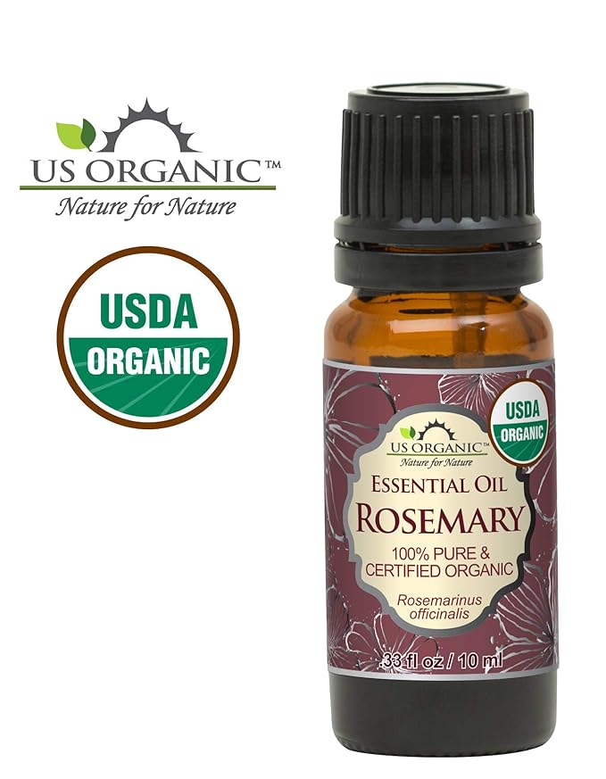 US Organic 100% Pure Rosemary Essential Oil, USDA Certified Organic 100% Pure, Steam Distilled, for Hair Growth, Scalp, Face, Skin, and Aromatherapy (Size Variations Available) (10 ml)