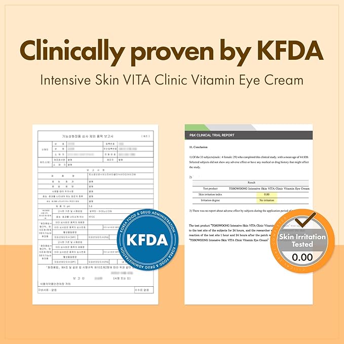 VITA Clinic Vitamin Eye Cream, Korean Skincare with 5% Arbutin, 2% Niacinamide, Hyaluronic Acid, Glutathione, Seabuckthorn Eye Serum for Fine Lines & Wrinkles, Puffiness, 15ml / 0.5 fl. oz.