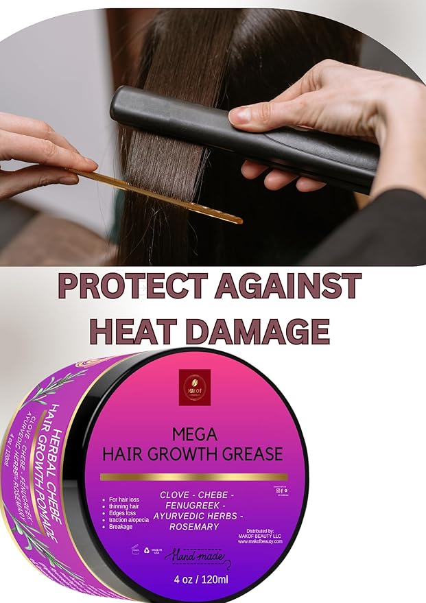 CHEBE MAGIC HAIR GROWTH GREASE, with Organic Chebe from Chad, Rosemary, Moringa leaf and Ayurvedic herbs. Stimulate scalp for Rapid Growth. For All Hair Types 4 oz (120ml)