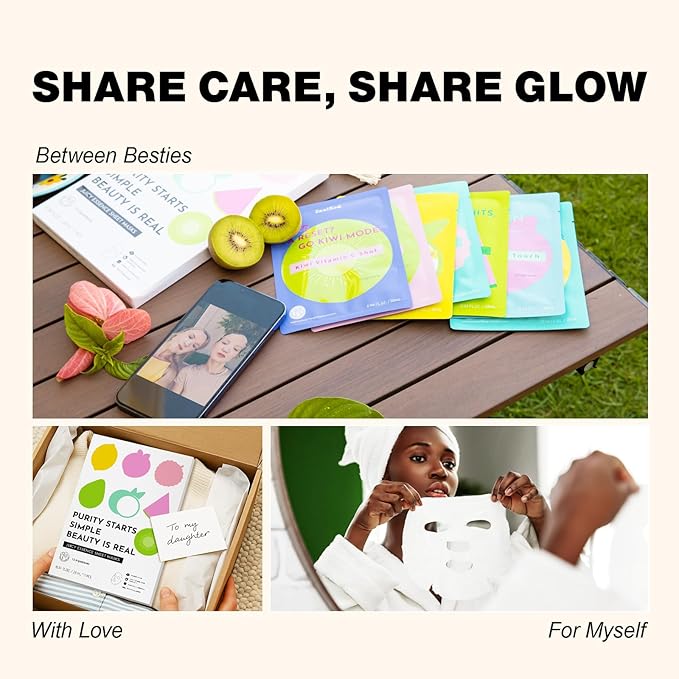 ZealSea Clean Beauty Face Masks Skincare, Minimalism 15 Ingredients Sheet Mask, Dopamine Color Design Facial Mask, Sleepover & Slumber Spa Party Supplies, Women Teen Girl Gifts Trendy Stuff, 7 Pack