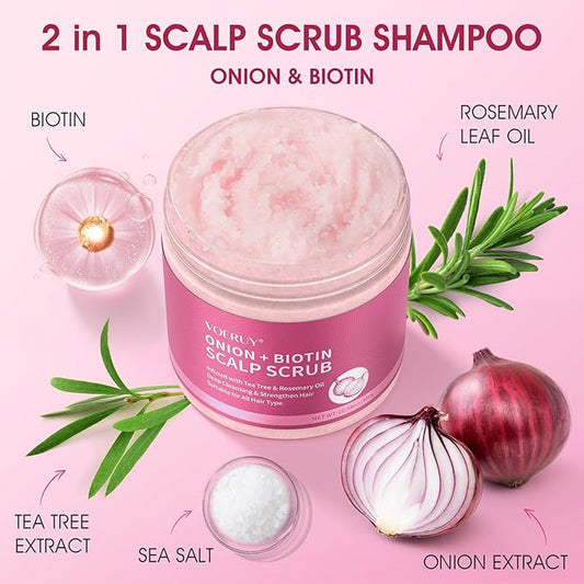Scalp Scrub, Onion Scalp Exfoliator Shampoo, 2-in-1 Scalp Treatment with Biotin, Hair Treatment to Clarify and Remove Build Up, 10.6oz/300g