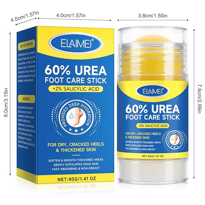 2Pcs Urea Foot Cream Stick, Urea Cream 60 Percent for Feet Maximum Strength, Foot Cream for Cracked Heels and Dry Skin, Cracked Heel Repair Cream, Foot Moisturizer, 1.41 Oz