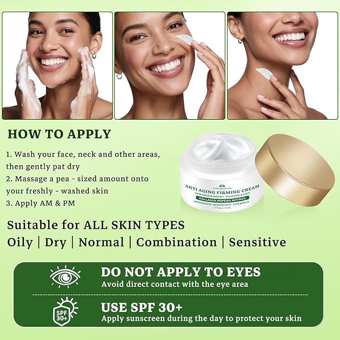 Tighten and Lift Neck Cream, Advanced Anti Wrinkle Face Cream with Retinol Collagen Hyaluronic Acid, AH-8 Multi-Peptides Anti Aging Neck Creams for Tightening and Firming for Women and Men, 1.7 Fl Oz‌