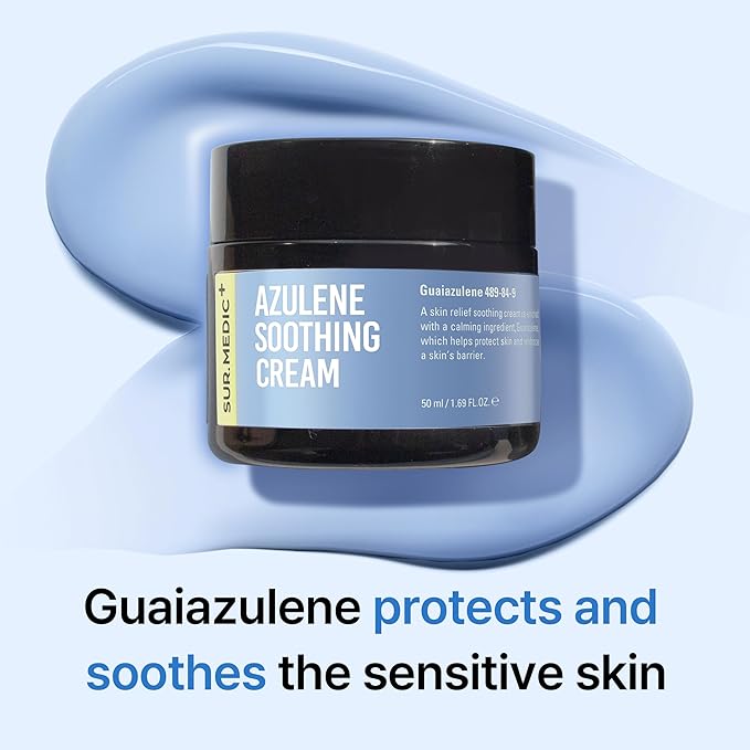 SURMEDIC AZULENE Moisturizing Soothing Cream, Calming Cream for Sensitive Skin, Daily Facial Moisturizer for Barrier Repair, Blemish Relief Care, Korean Skincare 50ml, 1.69 oz