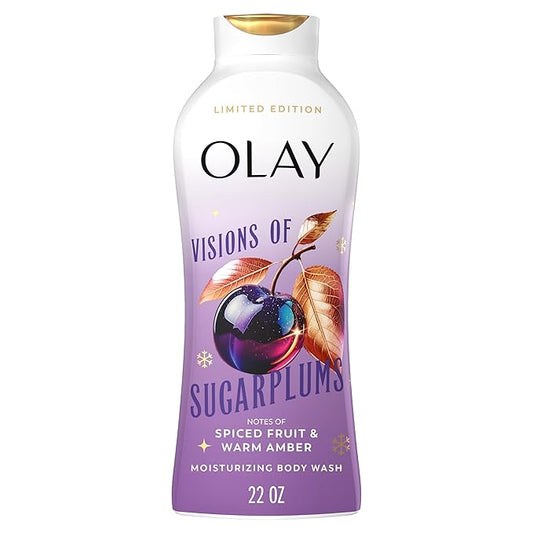 Olay Body Wash for Women, Hydrating & Moisturizing, Holiday Edition, With Plant Based Cleansers, B3 Complex, For All Skin Types, Visions of Sugarplums with Spiced Fruit & Warm Amber Scent, 22 fl oz
