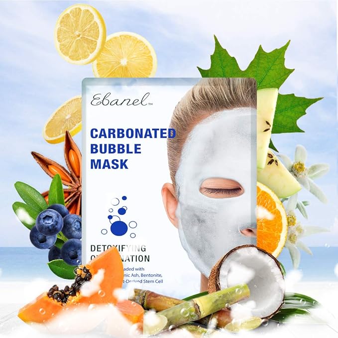 Ebanel 10 Pack Carbonated Bubble Clay Mask, Deep Cleansing Face Mask, Volcanic Ash and Bentonite Clay Masks with Collagen Peptides, Vitamin C, Hyaluronic Acid, Niacinamide