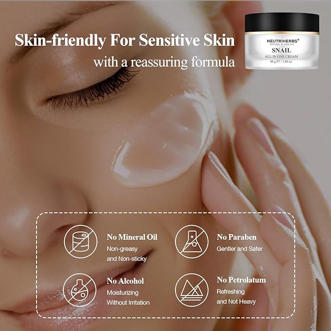 Neutriherbs Pro 10% Snail Mucin Moisturizer, Face Cream For Women & Men, 20X Concentrated Anti-Aging & Skin Repair, USA-Sourced Snail Secretion Filtrate - 1.69 oz