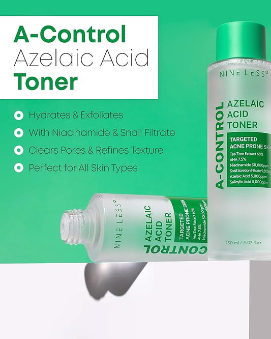 Azelaic Acid Toner – Korean Mild Exfoliating Skin Prep for Acne-Prone Skin – Salicylic Acid for Pores – Calming, Refreshing, Purifying, 5.07 fl.oz.