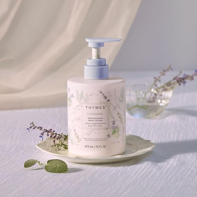 Thymes Large Replenishing Body Lotion - Moisturizing Body Lotion for Dry Skin - Scented with Notes of Velvety Lavender, Warm Rosewood, Fresh Clary Sage, & Earthy Violet (Lavender, 16 fl oz)