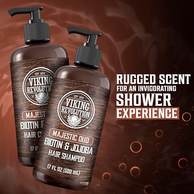 Viking Revolution Majestic Oud Mens Shampoo and Conditioner Set with Biotin and Jojoba Oil - Natural Hair Shampoo and Hair Conditioner for Men with Vitamin B5 - Mens Shampoo for Thinning Hair (17Oz)