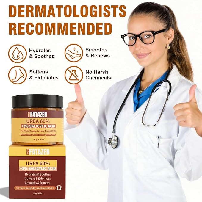60% Urea Foot Cream with 2% Salicylic Acid for Dry Cracked Heels, Organic Tea Tree Feet Callus Repair Lotion, Maximum Strength Moisturizer with Hyaluronic Acid & Ceramides for Dry, Rough Skin