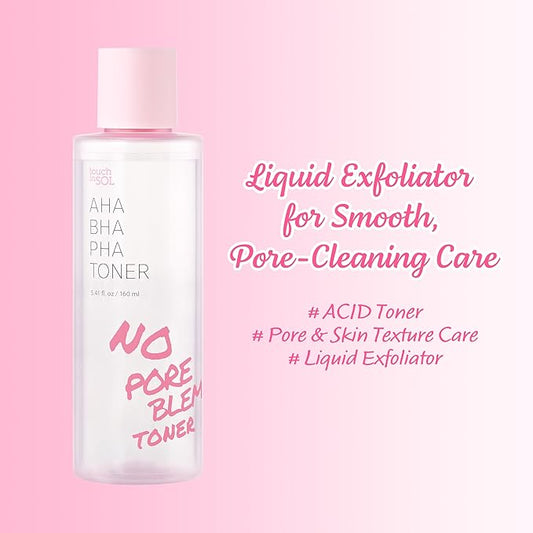 TOUCH IN SOL No Poreblem AHA BHA PHA Toner - Glycolic & Salicylic Acid Liquid Exfoliator - Makeup Prep & Pore Cleanser - Exfoliate, Soothe & Refresh Skin for Brighter Complexion