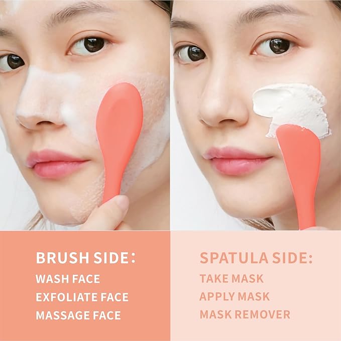 Silicone Face Scrubber, 2 in 1 Face Mask Brush, Pore Brush, Blackhead Remover, Facial Cleansing Brushes, Face Mask Applicator for Mud, Clay(Green+Orange)