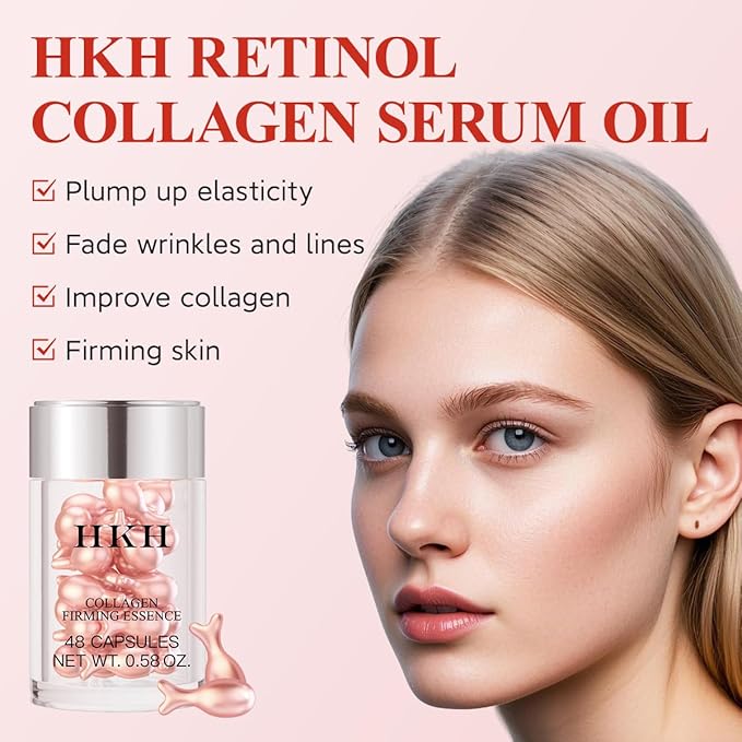 HKH Retinol Face Serum Oil - Anti-aging Night Serum with Vitamin E, 48 Capsules, Reduce Wrinkles, Firm & Hydrate Skin, Non-Greasy Formula, Travel-Friendly Skincare, with Scissors