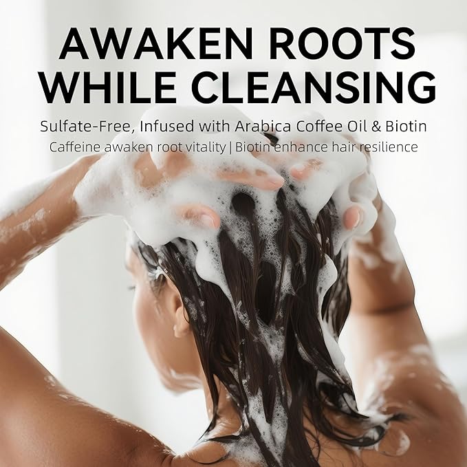 ALFHEIM Coffee+ Thickening Hair Shampoo | Caffeine Complex with Biotin & Niacinamide | Volumize & Strengthen Weak, Thin Hair | Moisturizing Sulfate-Free Formula | Color-Treated Safe | 33.8oz