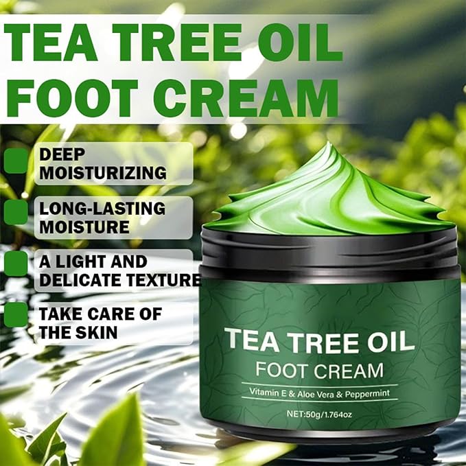 Tea Tree Oil Foot Cream,1.76 oz Foot Cream for Dry Cracked Heels and Feet,Enriched with Aloe Vera Vitamin E & Peppermint,Moisturizing & Soothing for Healthy Feet (1)
