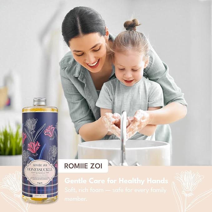 Foaming Hand Soap Refill Gift Set – Honeysuckle Scent – 3 Pack (1000ML Each) with Dispenser, Gentle & Moisturizing Plant-Based Formula – Bulk Refill Bottles for Bathroom & Kitchen Use